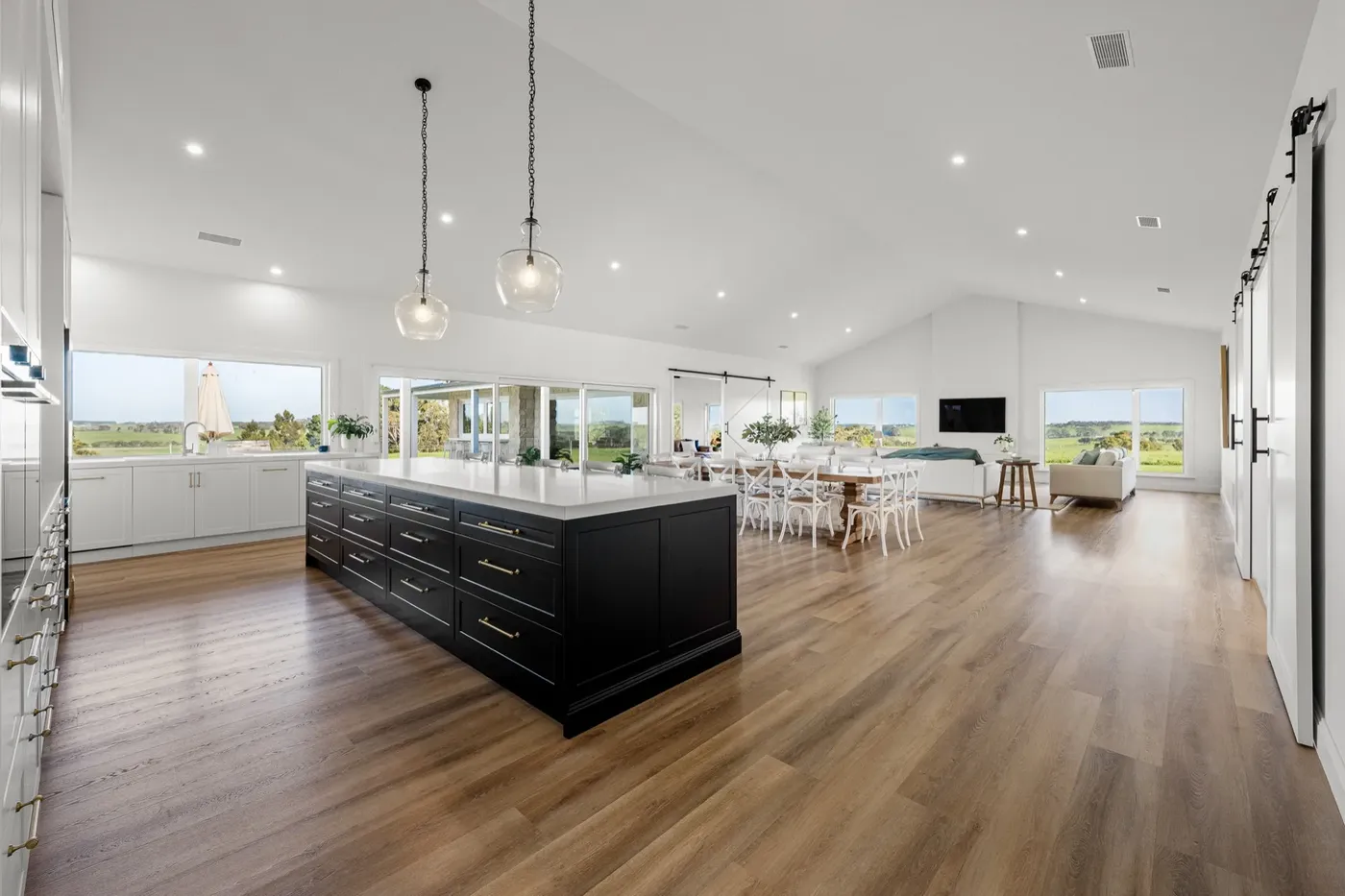 Open-plan living and kitchen in a custom Atwell Built home