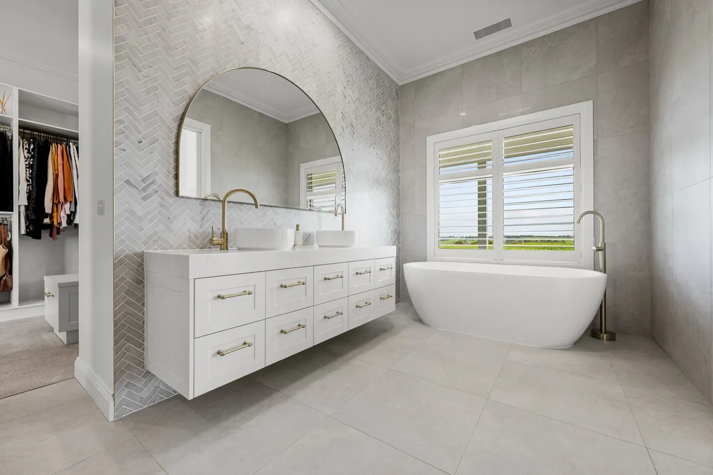 Ensuite with double vanity and freestanding bath